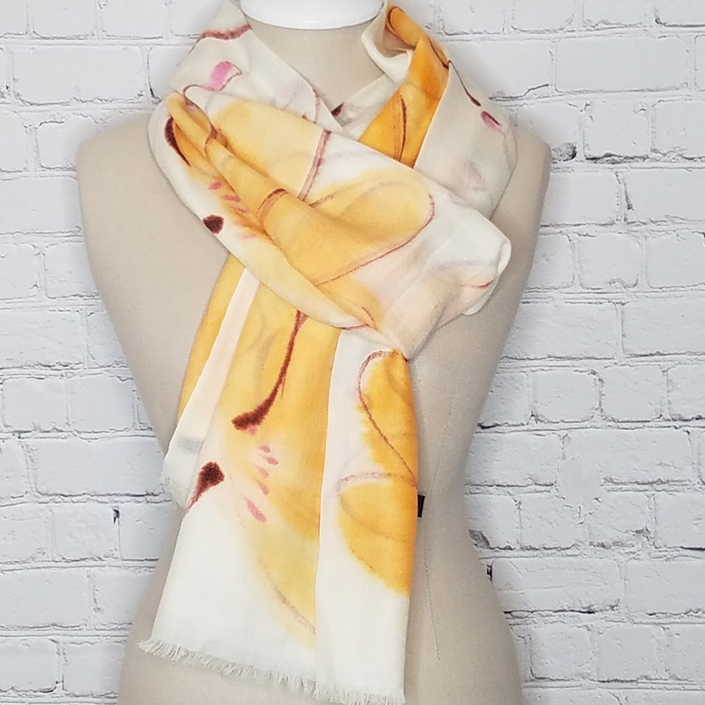 Scarf Wool 100% Floral Eyelash Hem  82" L x 28" W